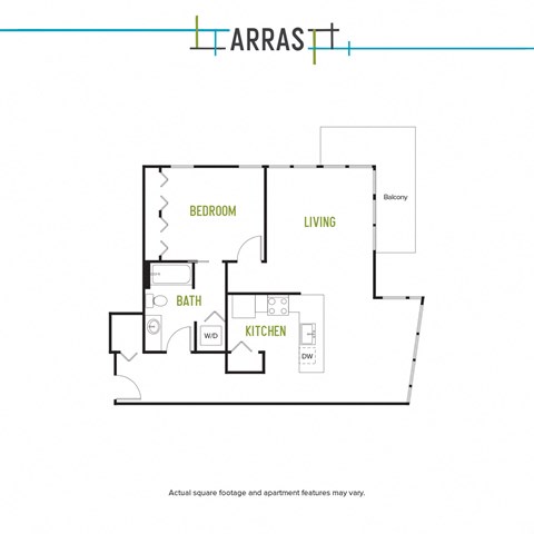 Floor plan for 1 bed, 1 bath, 909 sqft